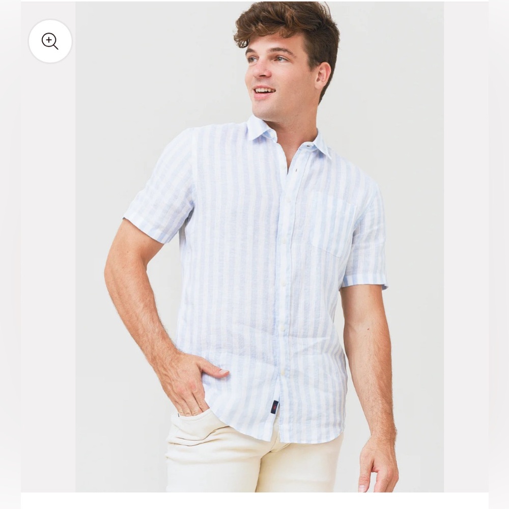 Faherty Men's Short Sleeve Striped Linen Shirt